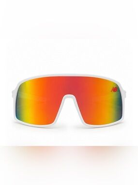 New Balance White Sunglasses with Red-Orange Mirrored Lens